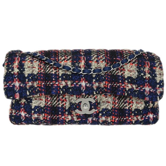 Chanel Navy Nylon Tweed Print Shoulder Bag 116029 - Picture 1 of 10